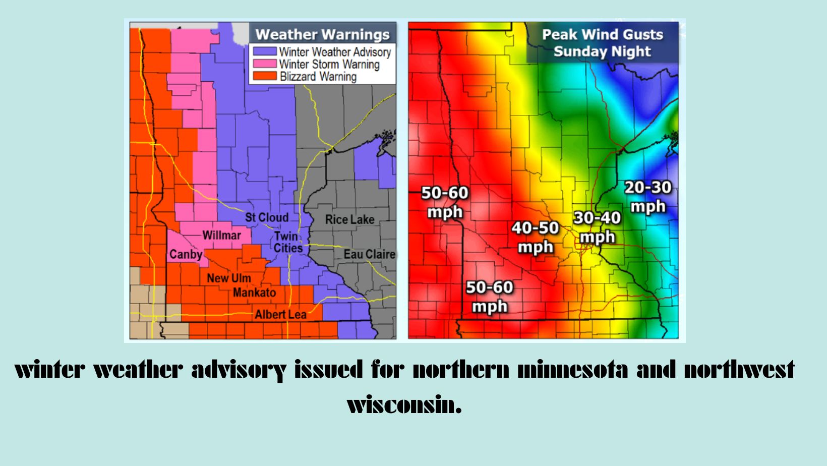 winter weather advisory issued for northern minnesota and northwest wisconsin.